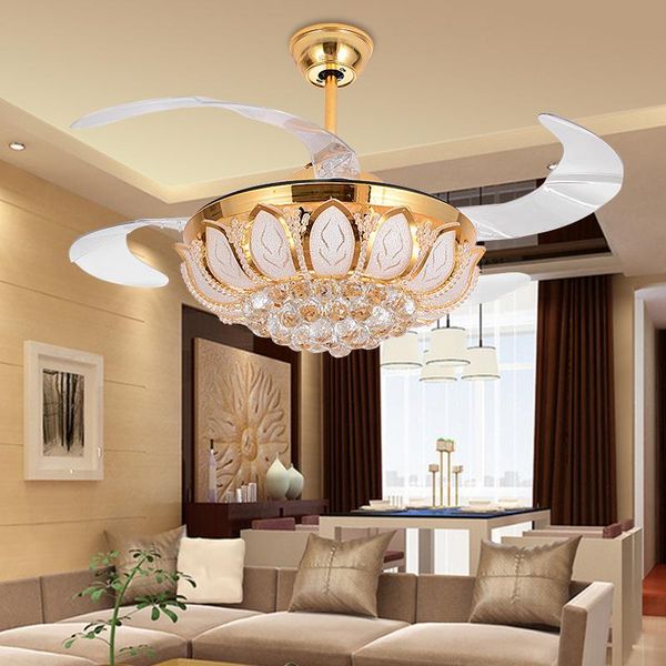 

modern ceiling fan crystal ventilador de teto remote control with lights invisiable led folding ceiling fan dining room lamp