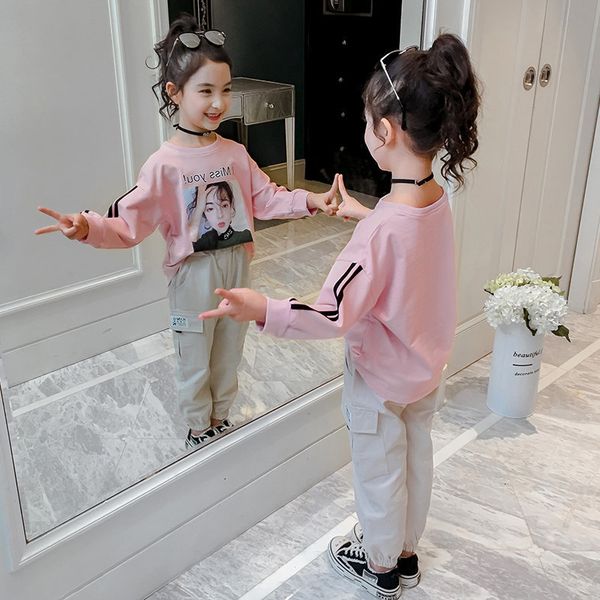 

2021 new spring child's fall sets of standard upper girl + load 2 p pants teen children clothes v4ot, White