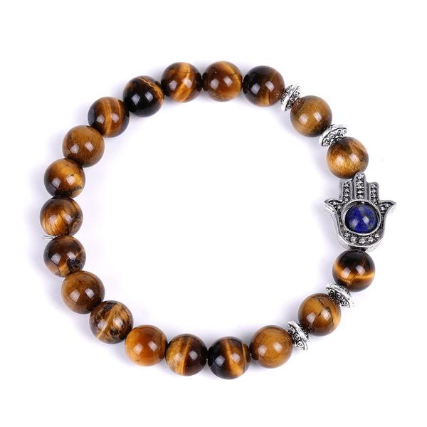 

beaded, strands hamsa hand tiger eye lava bracelets couples men women distance white black stone charm fashion show nice jewellry