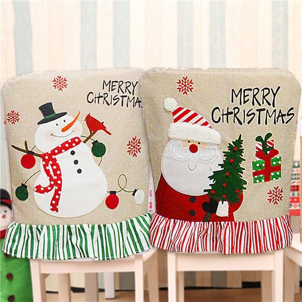 

chair covers merry christmas cover classic santa claus snowman burlap dining slipcovers