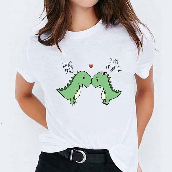 

graphic t shirt for women cartoon dinosaur funny love cute casual 90s print lady t-shirts womens ladies female tee t-shirt, White