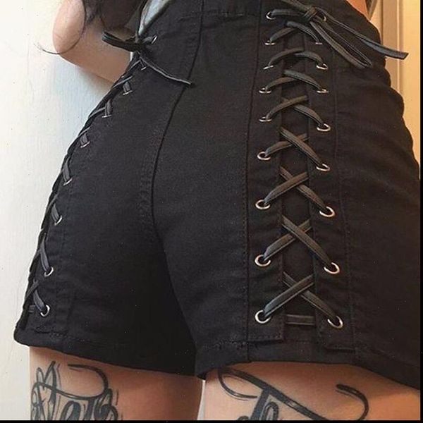

summer shorts women solid criss cross bandage high waist casual black short fashion ants drop shipping, White;black