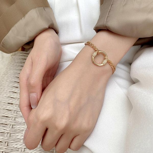 

link, chain korean fashion hands simple round circle bracelet minimalist student personality wild jewelry for women, Black
