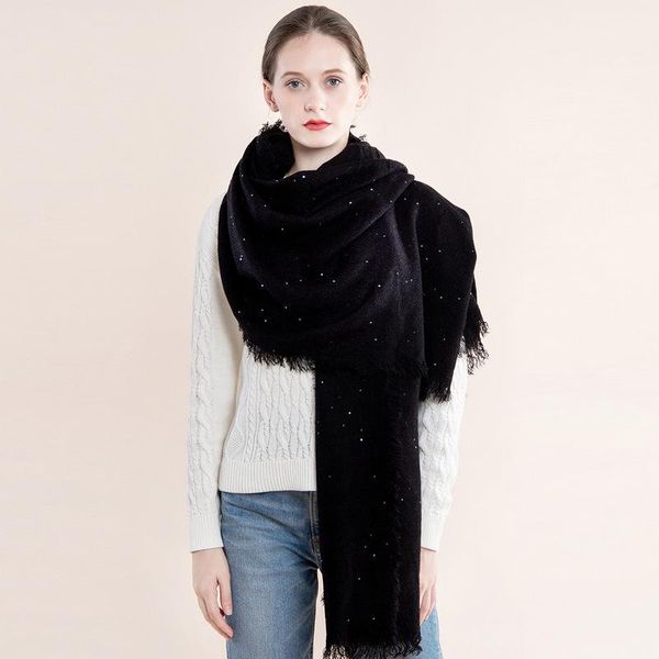 

scarves 2021 style shawl women european and american imitation cashmere scarf pure color autumn winter warm sequin, Blue;gray