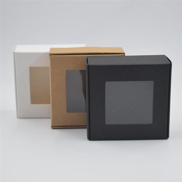

gift wrap 5pcs/lot white black brown cardboard box for packaging small carton boxes kraft paper packing with window