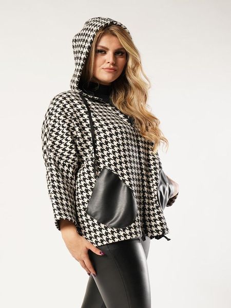

plus size outerwear & coats crowbar patterned pocket hooded black color short winter jacket for women 4xl 5xl 6xl fashion women's outwe