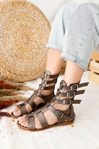 

sandals genuine leather miranda color zipper gladiator, Black