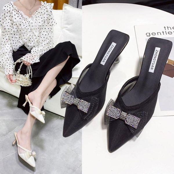 

dress shoes women's heels pointed stiletto mules with bowknot buckle, Black