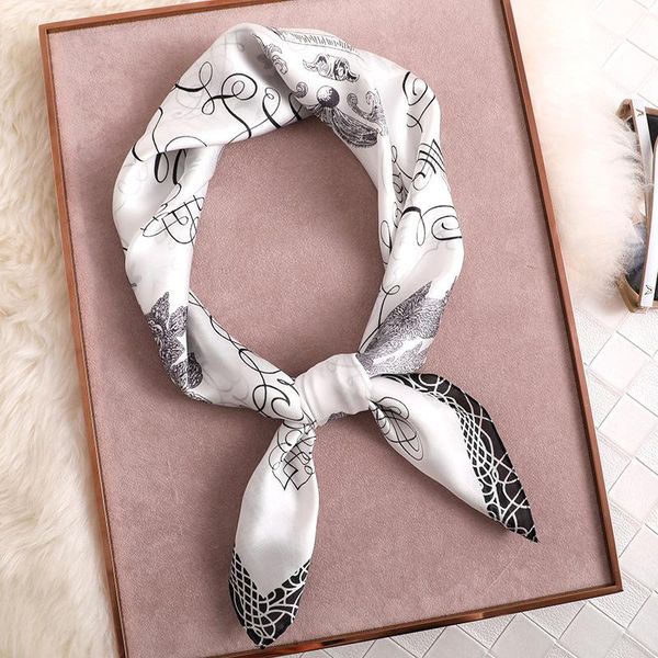 

scarves 2021 silk scarf women bandana fashion bag square shawl head warps lady hair foulard female neckerchief headband summer, Blue;gray