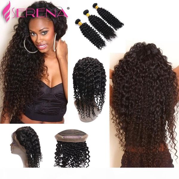 

360 lace frontal with bundle deep wave brazilian virgin hair baby hair 360 frontal with bundles brazilian deep wave human hair, Black;brown