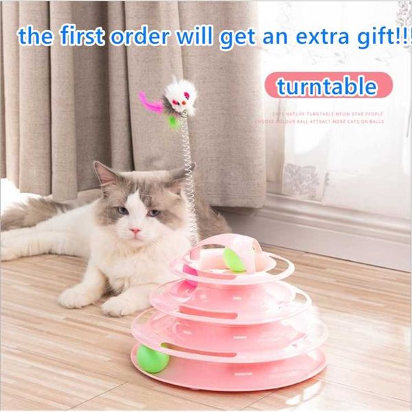 4 Strati Pet Cat Tower Tracks Disc Interacitve Toy Intelligence Amusement Triple Tumbler Turntable Ball 211122