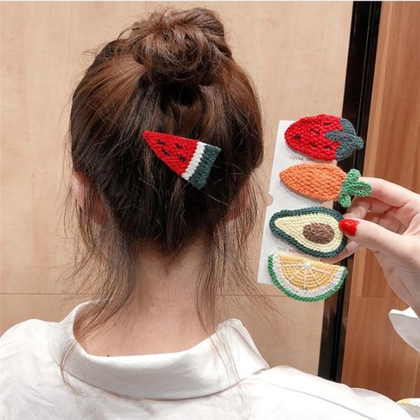 

hair accessories korean fruit handmade knitted barrettes sweet cute bb clips for women girls kids strawberry carrot pins, Slivery;white