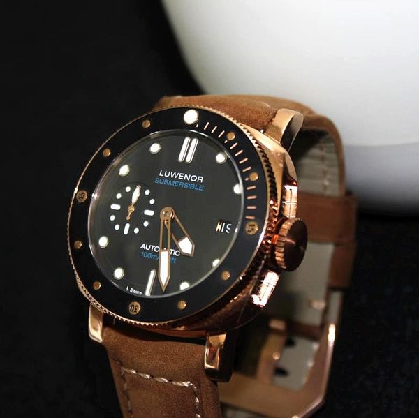 

wristwatches automatic mechanical men's watch stealth series large dial sports sapphire cover stainless steel calendar strap watc, Slivery;brown