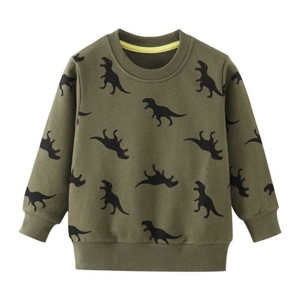 Springen Meter Dinosaurier Sweatshirts Herbst Jungen Marke Kleidung Kinder Hoodies Junge Baumwolle Tier Druck Kinder 210529