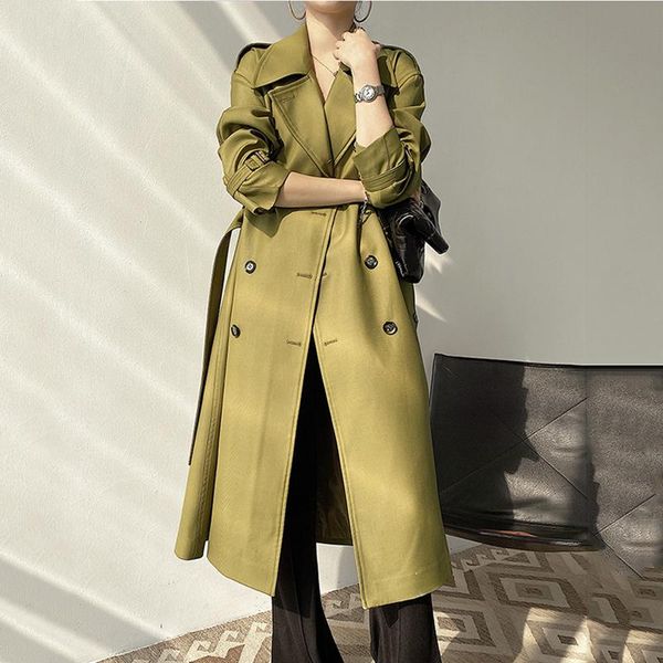 

women's trench coats [ewq] korea chic coat autumn 2021 laple loose lace up waist double breasted long sleeve windbreaker 16e4265, Tan;black