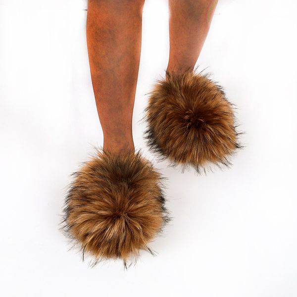 

new imitation fox plush slippers winter cotton foreign trade european and american fashion home word slipper 002, Black