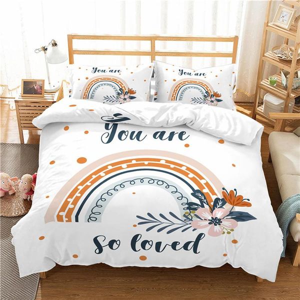 

bedding sets luxury 3d rainbow flower print 2/3pcs set comfortable duvet cover pillowcase home textile  and king eu/us/au size