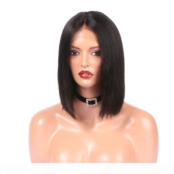 

virgin peruvian human hair bob wig glueless wig silk straight short hair bob full lace wig straight front lace wigs for women, Black;brown
