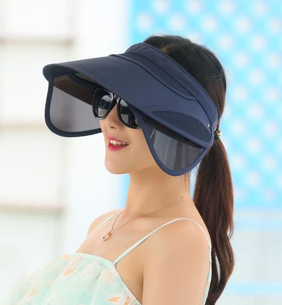 

wide brim hats 2021 retractable visor female summer sun empty hat riding outdoor sports cap uv woman beach fishing, Blue;gray