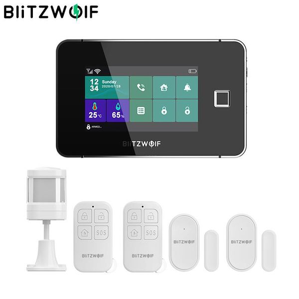 

alarm systems blitzwolf bw-is20 433mhz 2g gsm wifi smart home security system kits 4.3inch fingerprint unlock touch screen host