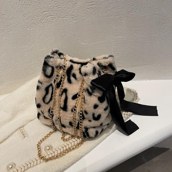 

evening bags women shoulder bag plush leopard flower print retro winter small chain crossbody fashionable decor