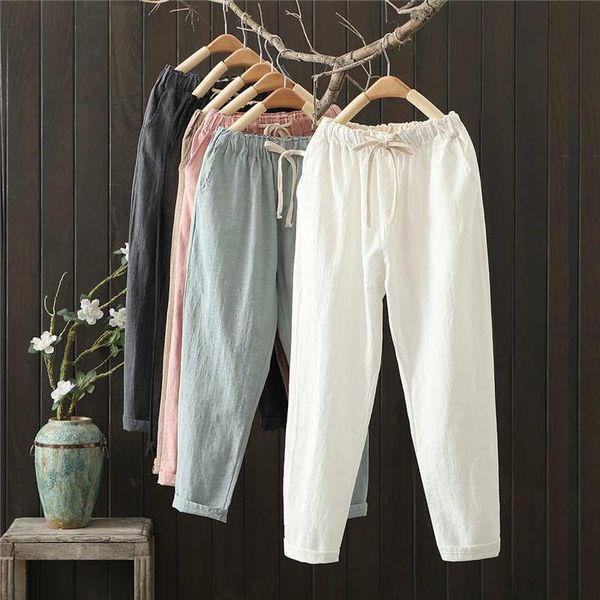 

women's pants & capris white women drawstring waist cotton and linen summer pentalon femme casual loose womens sweatpants harem c6306, Black;white