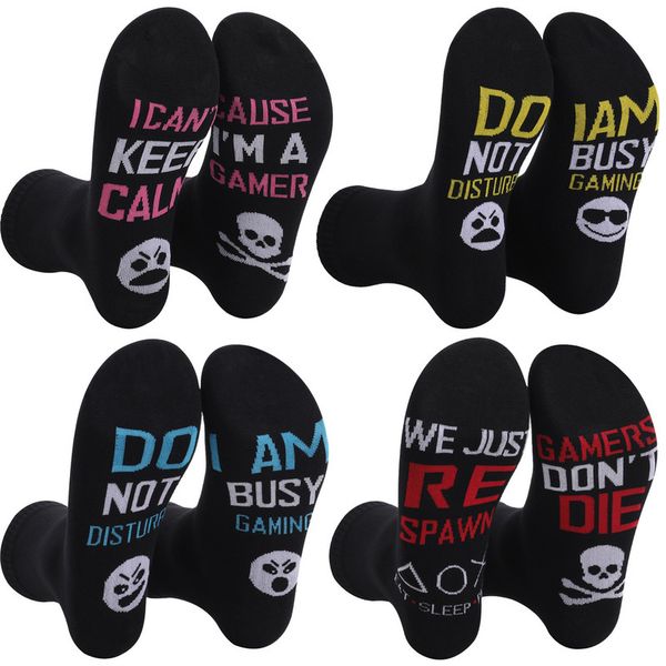 

mens women do not distrub busy gaming socks letters printed black mid-calf sock cotton sock hip hop skateboard sport stockings h21802, Pink;yellow