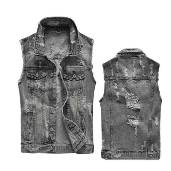 

men's vests 2021 selling spring vintage denim sleeveless hip hop jackets male grey waistcoats vest big pocket, Black;white