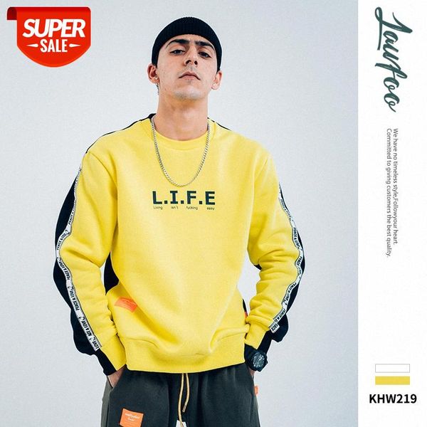 

lawfoo men's clothing stringed letter printing pullover round neck light plus velvet sweatshirt #nk0i, Black