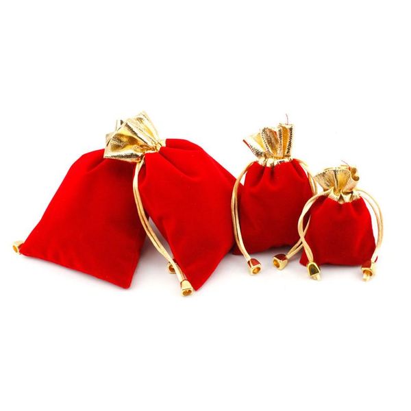 

7x9 9x12 12x16 50pcs/lot elegant red velvet pouch gift drawstring pocket bag wedding candy jewlery bag can customi qylsmr