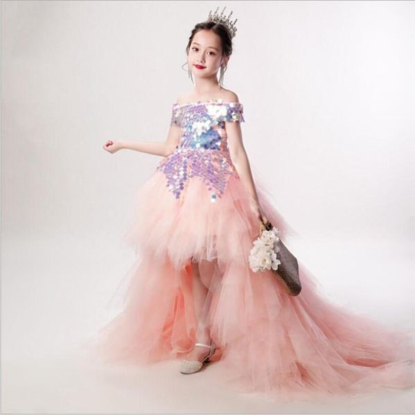 

girl's dresses pink lace flower girl with gold sequined ball gown tulle little wedding vintage communion pageant, Red;yellow