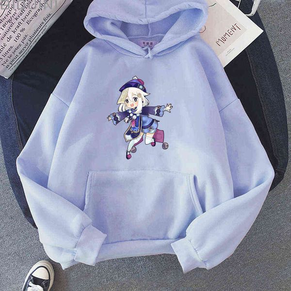 

genshin impact kawaii hoodies women clothes teens qi cute printing 2021 loose aesthetic casual streetwears sweatshirts carton y0820, Black