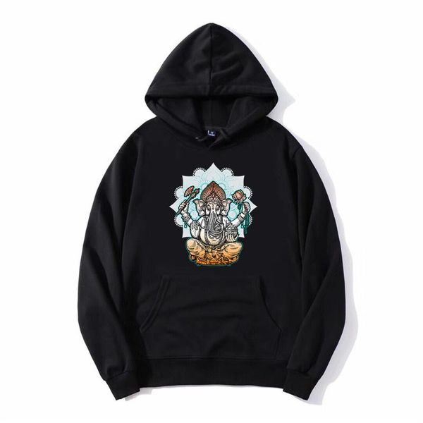

men's hoodies & sweatshirts hindu god ganesha hoodie men hooded sweatshirt fleece streetwear jacket, Black