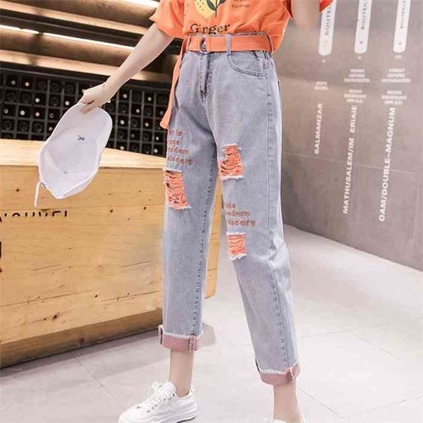 

summer big hole ankle length pants fashion women destroyed woman ripped denim pants vintage boyfriend jeans harem, Blue