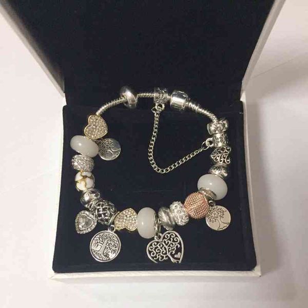 

18-21cm charm bracelet 925 silver fit for european bracelets life tree pendant charm bead accessories diy jewelry valentine, Golden;silver