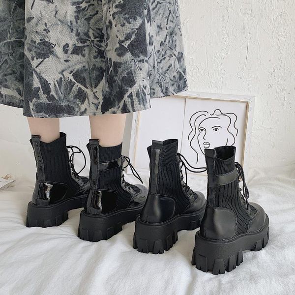 

dress shoes thick bottomed boots women's spring and autumn single british style, Black