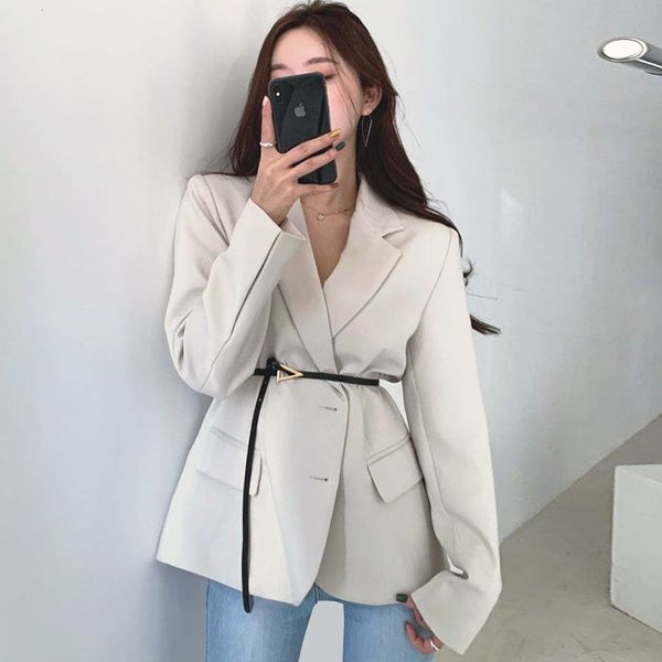 

french elegant lapel single-breasted design slim waist long-sleeved suit short jacket with belt women, Black;brown