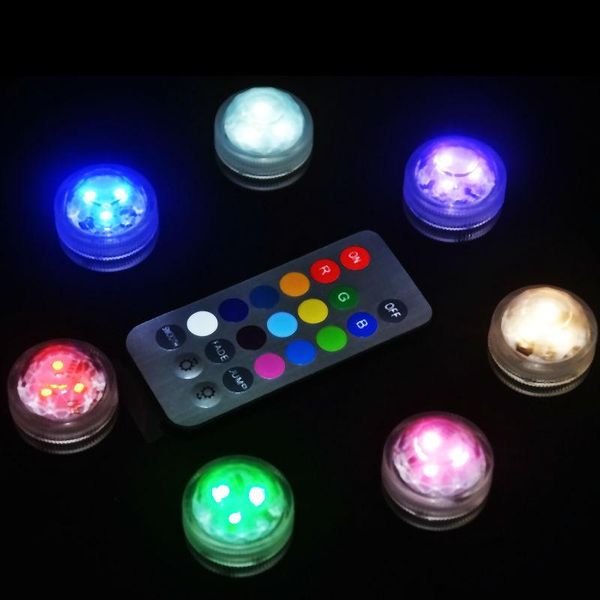 Cordas 100 pçs / lote Belo Controle Remoto Submersível LED luz com bateria para iluminação de vaso