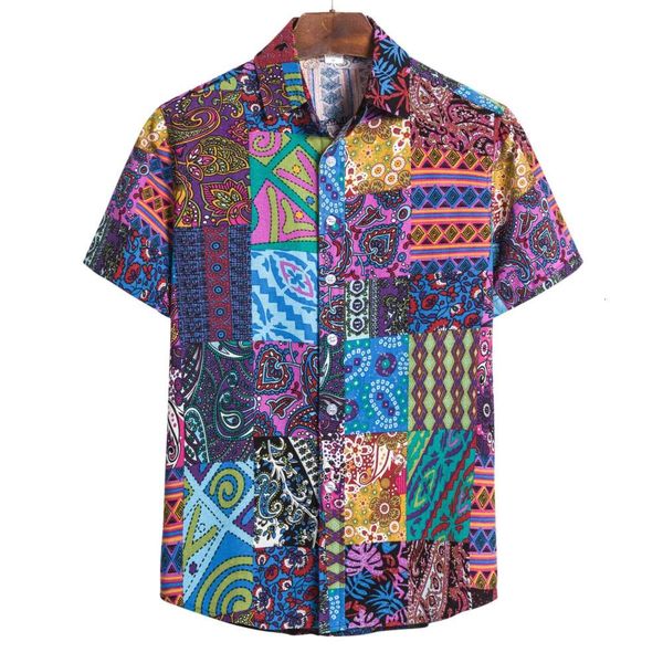 

men's casual square printed short sleeve shirt, White;black