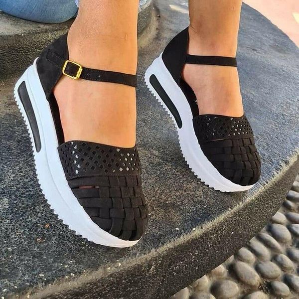 

sandals shoes women platform 2021 hollow out summer women's comfort walking ladies sandalias female casual footwear, Black