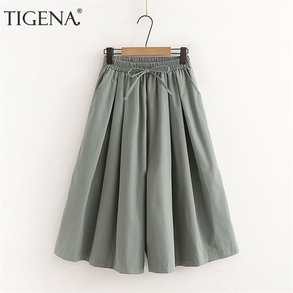 

tigena loose wide leg s pants women summer casual solid all-match trousers calf-length high waist female 211115, Black;white