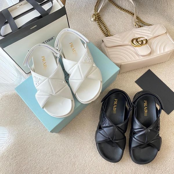 

2021 p triangle crossing sandals with thick soles luxurysss designersss shoes yw, Black