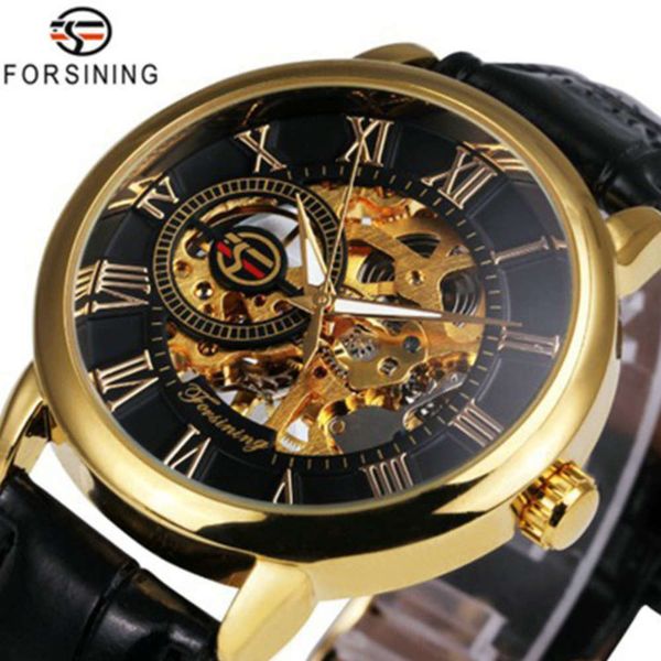 

hollow men's out fashion mechanical watch forsing, Slivery;brown