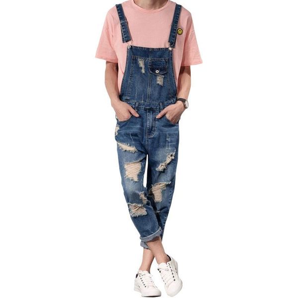 

men's jeans men denim overalls male korean version of the hole light blue size s-6xl