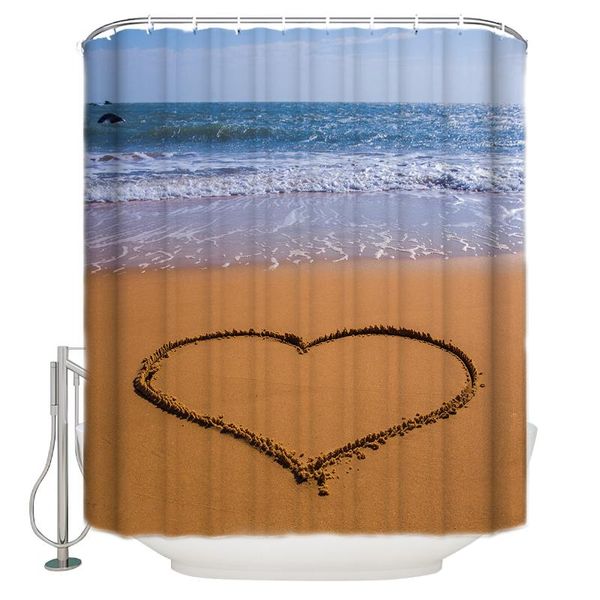 

shower curtains sea beach love extra long fabric bath summer sandy mildew-resistant bathroom decor sets with hooks