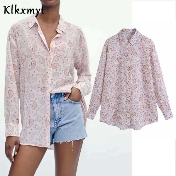 

klkxmyt za women vintage cashew nuts print transparent chiffon shirt femme long sleeve casual blouse roupas chic chemise 210527, White