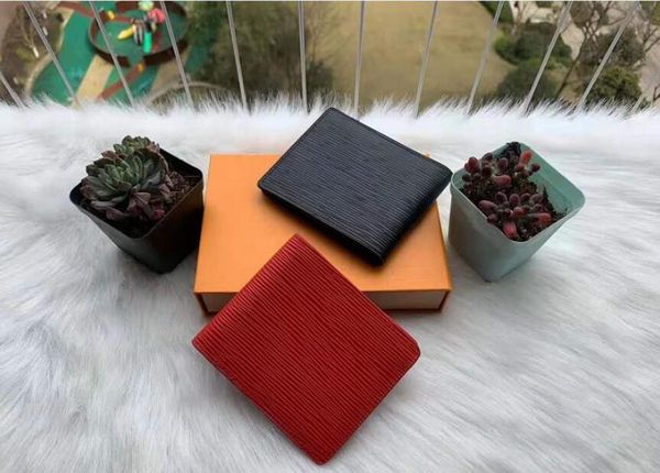 

fashion mens wallets classic men wallet stripes textured wallet multiple bifold short small wallets with box, Red;black