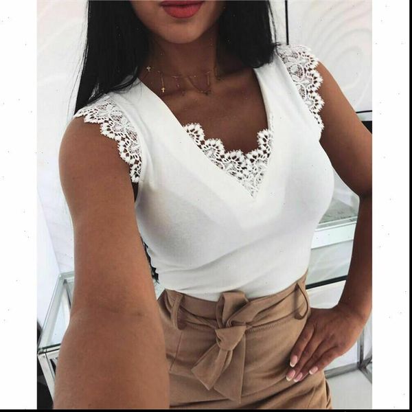 

women ladies summer lace elegant bandage stretch vest sleeveless open back tank ladies v neck tunique femme streetwear, White