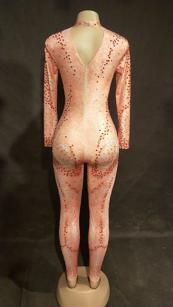 

women stage jumpsuit full of colorful sparkling crystals nightclub party stage wear dancer singer bling dance costumes, Black;red