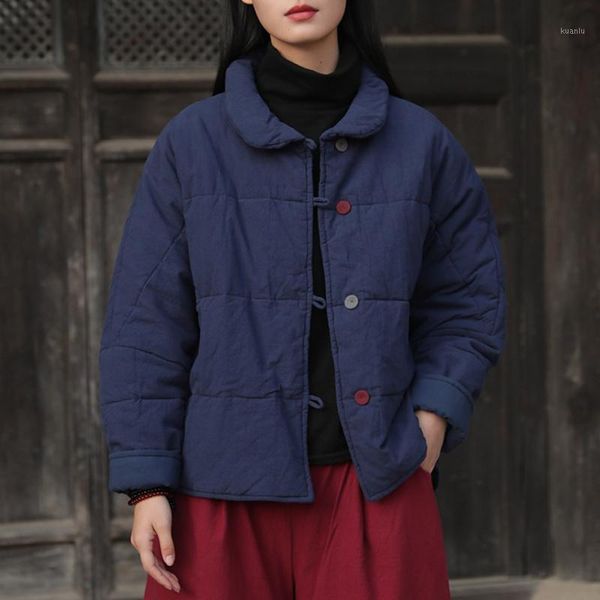 

johnature women vintage jackets solid color cotton linen coats 2021 spring turn-down collar button loose original female women's, Black;brown